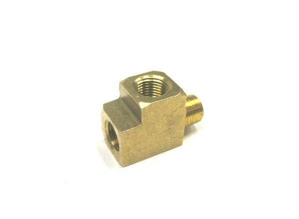 1/8" NPT Brass 3-way Tee, 1 Male to 2 Female